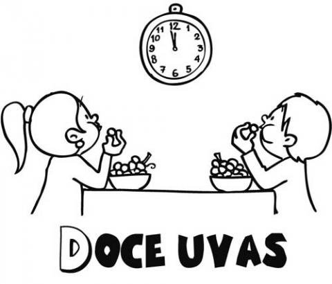 Dibujo de niños comiendo las doce uvas de Navidad