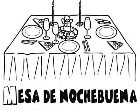 Dibujo de la mesa de Nochebuena para colorear. Dibujos de Navidad