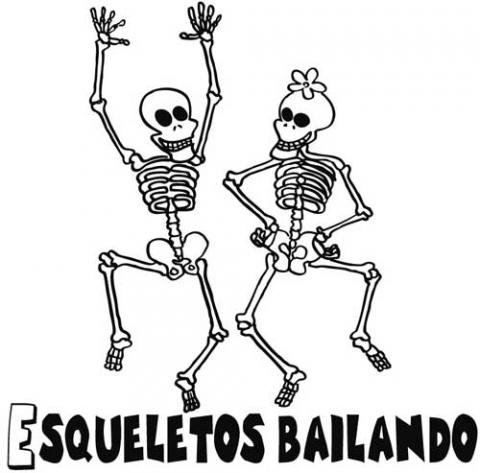 Esqueletos bailando. Dibujo infantil de Halloween