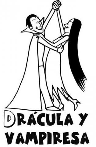 Dibujo de Drácula y vampiresa para colorear en Halloween