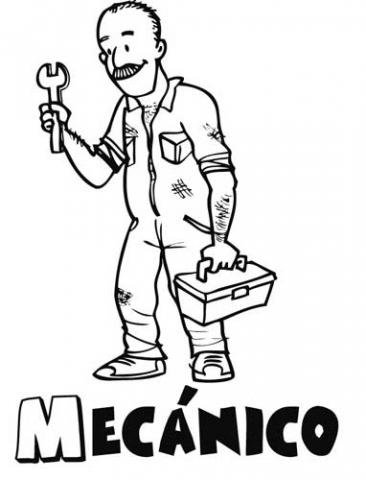 Dibujo de un mecánico para imprimir y pintar. Dibujos de profesiones
