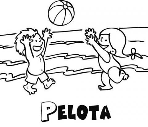 Niños con pelota. Dibujo para imprimir y colorear con los niños