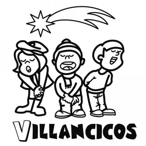 Coro de villancicos. Dibujo para que los niños pinten en Navidad