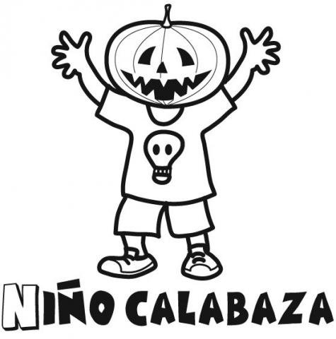 Niño con cabeza de calabaza para colorear en Halloween