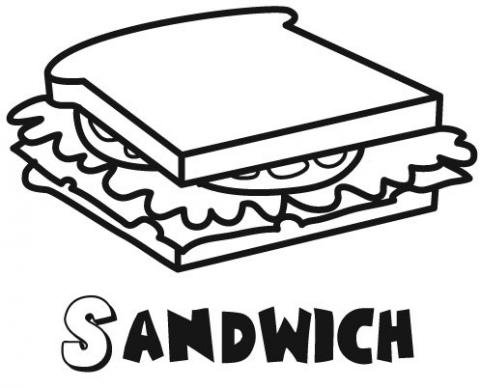 Sandwich para colorear, dibujos de alimentos para pintar con niños