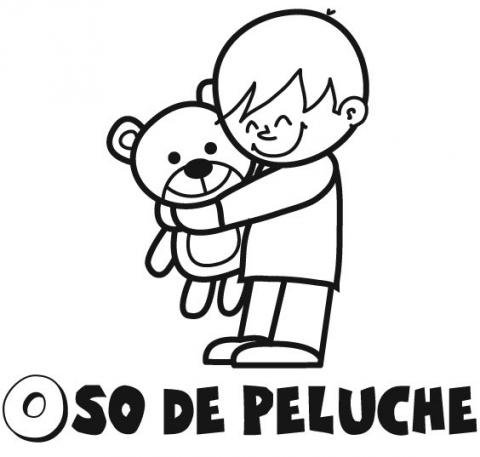 Dibujo de un niño abrazando su oso de peluche para colorear