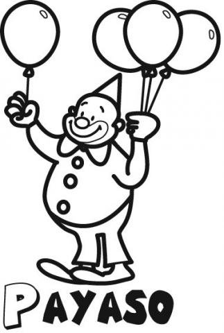 Dibujo de payaso con globos para colorear con los niños