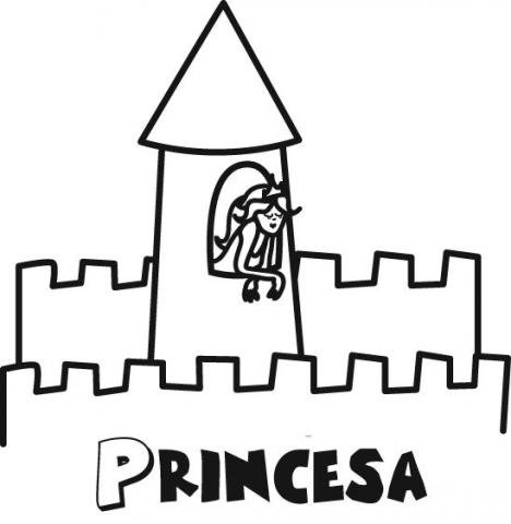Dibujo para pintar con los niños de una princesa en castillo