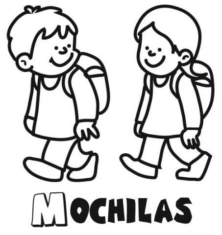 Dibujo para colorear de niños con mochilas yendo al colegio