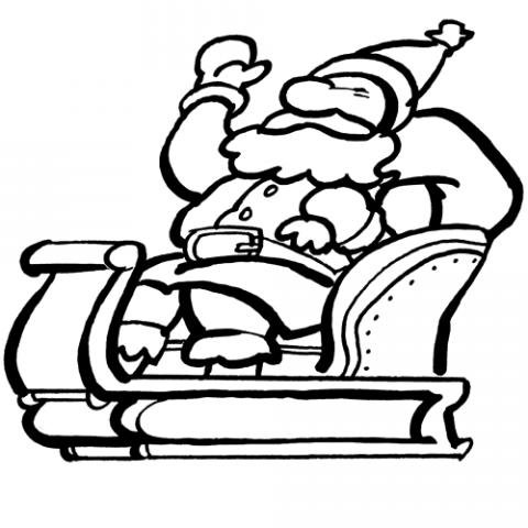 Dibujo gratis de Navidad para colorear con Papá Noel en trineo