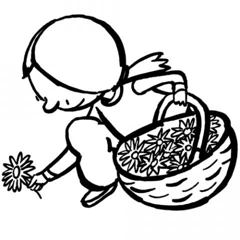 Dibujo de una niña recogiendo flores