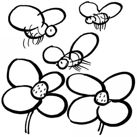 Dibujos infantiles de abejas y flores para imprimir y colorear