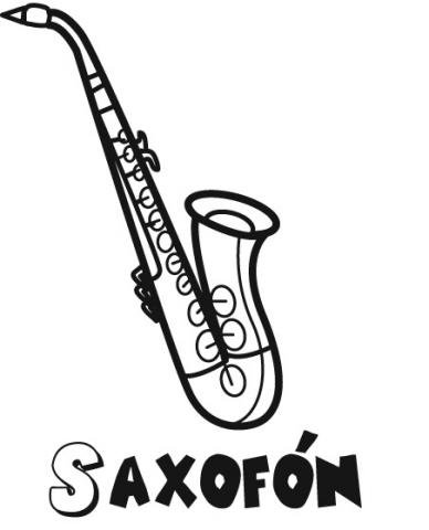 Dibujo de un saxofón, instrumento musical para imprimir y colorear