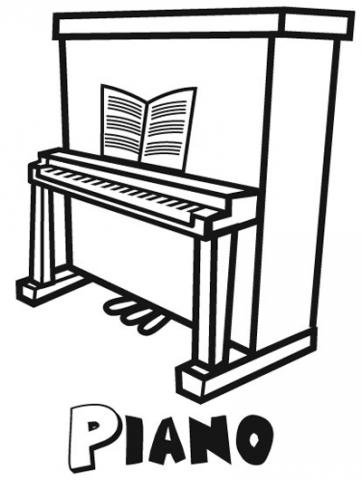 Dibujo para pintar un piano, instrumentos musicales para niños