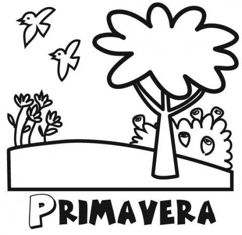 Dibujo para imprimir y colorear de paisaje de primavera