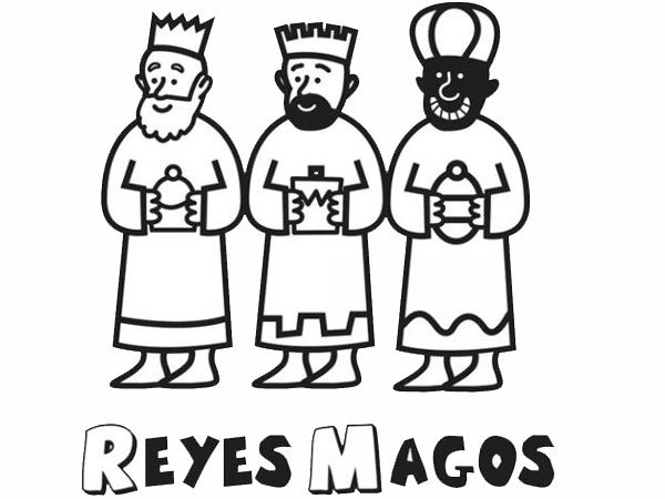 Dibujo para colorear con niños de los Reyes Magos en Navidad