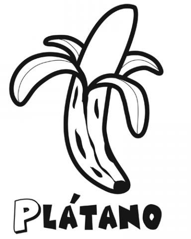 Dibujo infantil de un plátano, frutas para colorear con niños