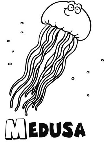 Dibujo infantil de medusa, animales marinos para imprimir y colorear