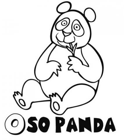 Dibujo Para Colorear Con Los Ninos De Un Oso Panda Con Hojas De Bambu