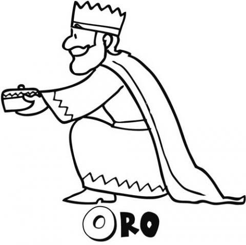 Rey Melchor regalando oro. Dibujo para niños
