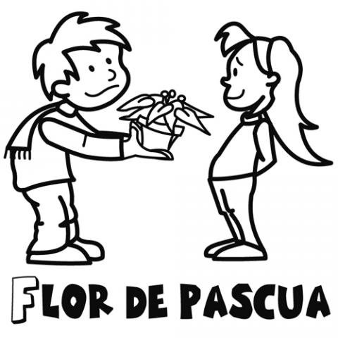 Dibujo de un niño regalando una flor de Pascua