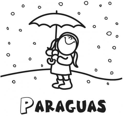 Dibujos para colorear de una niña con paraguas en Navidad