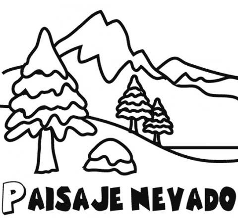 Dibujo para colorear con los niños de un paisaje nevado