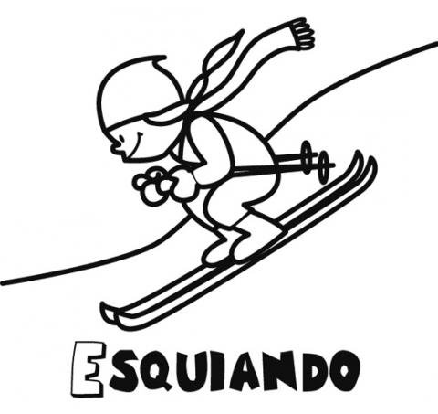 Dibujo de un niño esquiando para imprimir y colorear