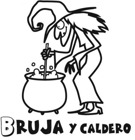 Dibujo para pintar en Halloween de bruja con caldero