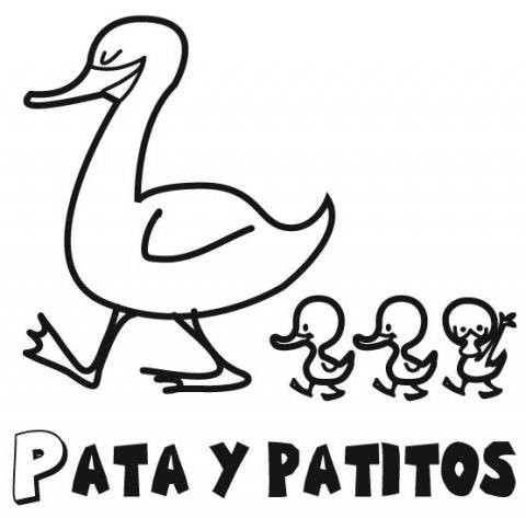 Dibujo para pintar de mamá pata y sus patitos. Dibujos de animales