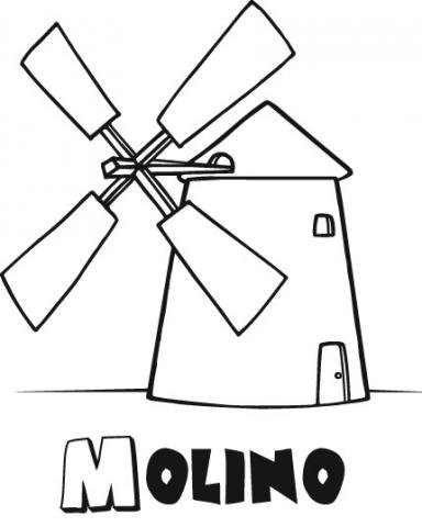 Dibujo de molino de viento para imprimir y colorear con los niños