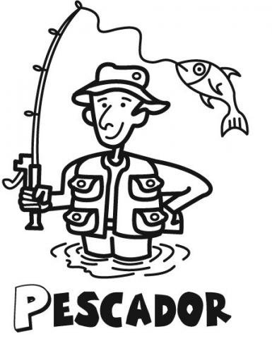 Dibujo de un pescador para imprimir y colorear con niños