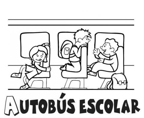 Dibujos para colorear de niños en autobús escolar