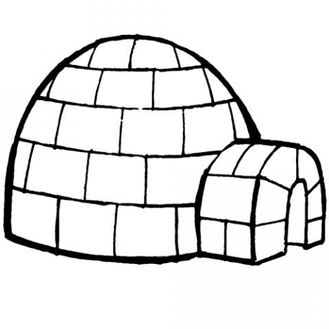 Dibujo infantil de un iglú para que los niños pinten