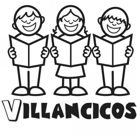 Dibujo de niños cantando villancicos de Navidad