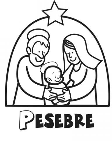 Dibujo del pesebre en Navidad con el Niño Jesús