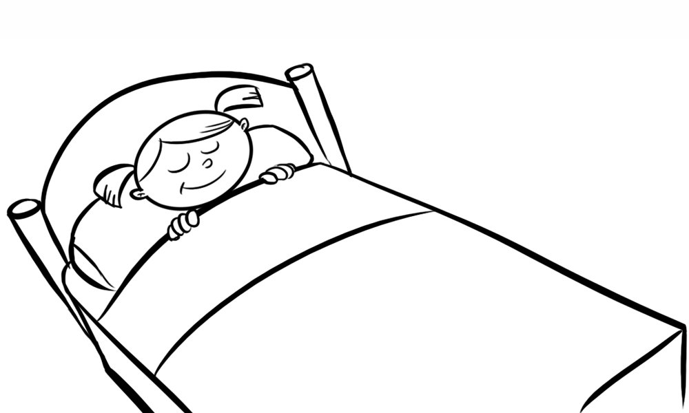Niña en la cama: Dibujos para colorear