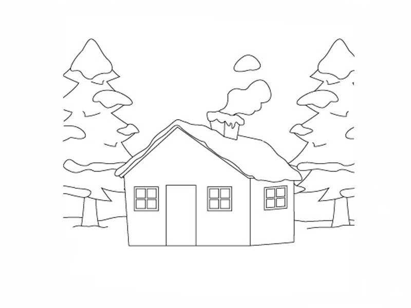 Cabaña nevada para que los niños pinten. Dibujos de casas