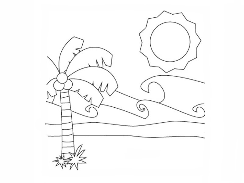 Palmera y sol: Dibujos para colorear