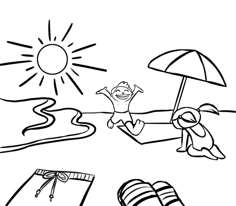 Playa en vacaciones: Dibujos para colorear