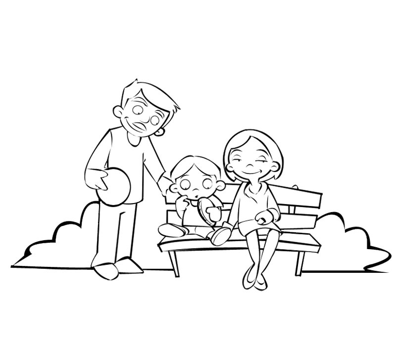 Dibujo De Familia En El Parque Para Colorear Con Los Ninos