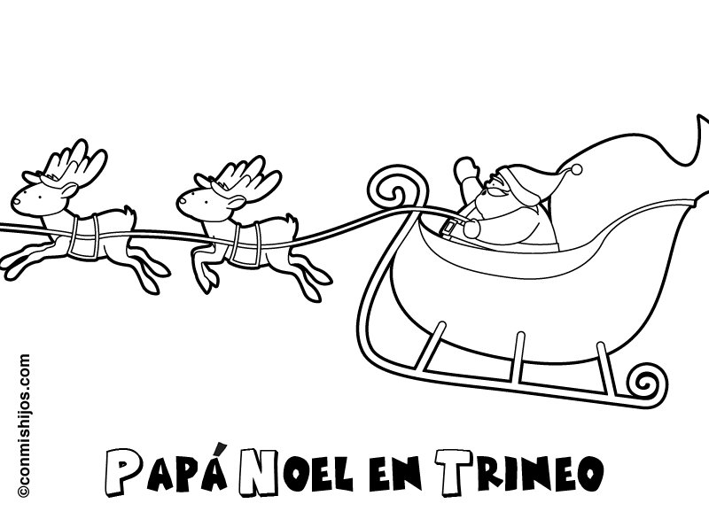 Dibujo de Papá Noel en su trineo para los niños