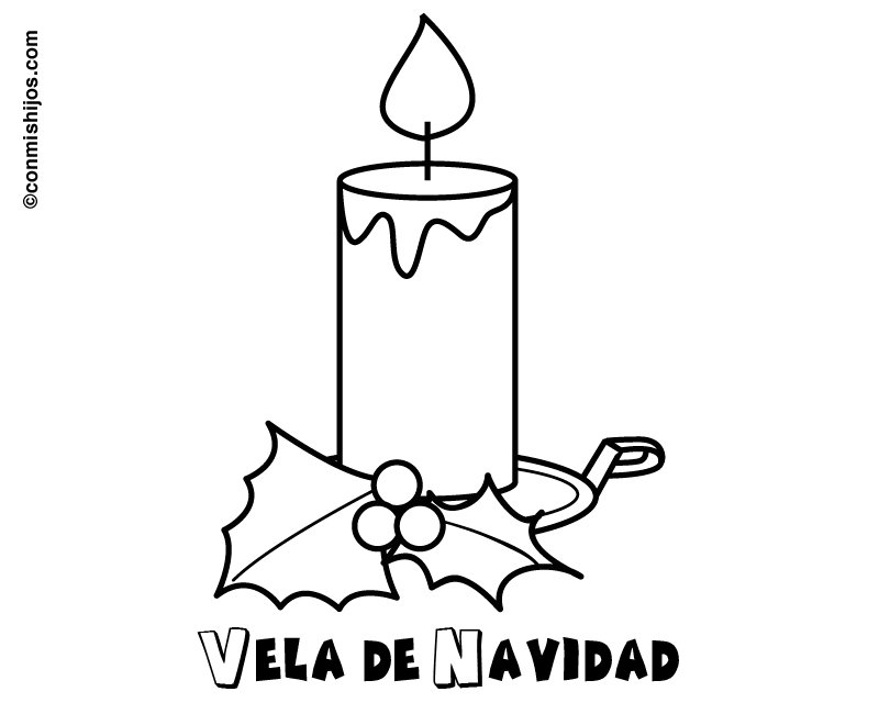 Dibujo de vela con acebo de Navidad