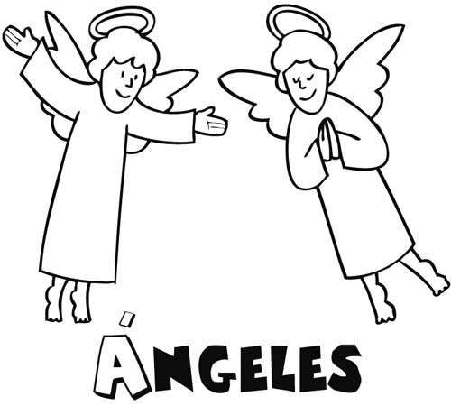 Dibujo de dos ángeles para colorear con los niños