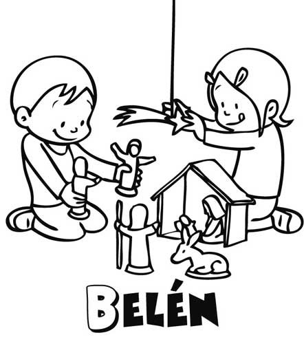 Imagen infantil para pintar del Belén de Navidad