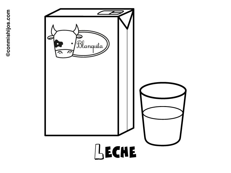 Dibujo para imprimir y colorear de un cartón de leche y un vaso