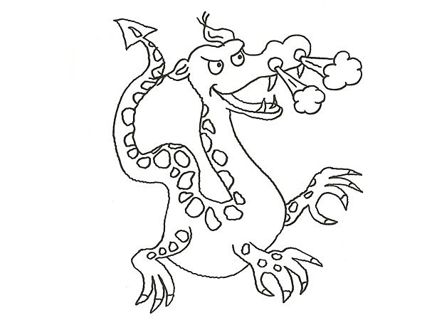 Dibujo de dragón echando fuego para colorear