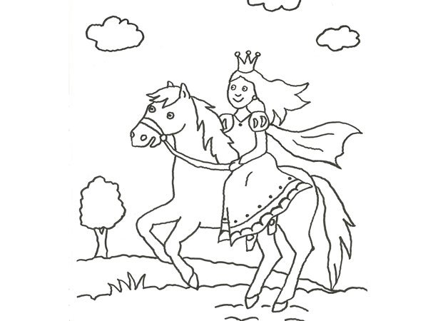 Dibujo de una princesa y su caballo para colorear con niños