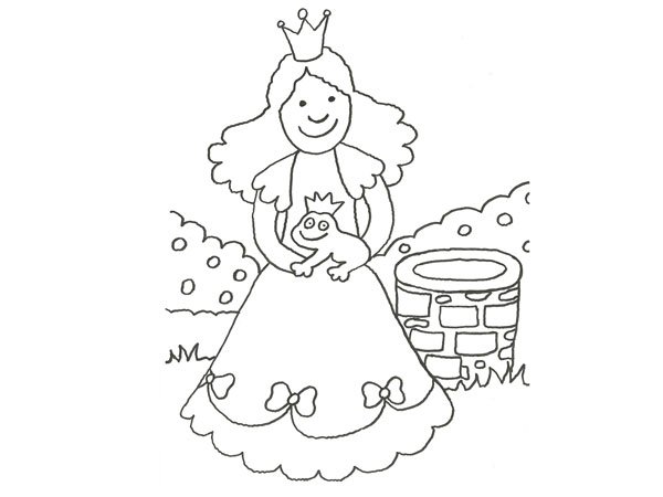 Dibujo de princesa y sapo encantado para colorear con los niños