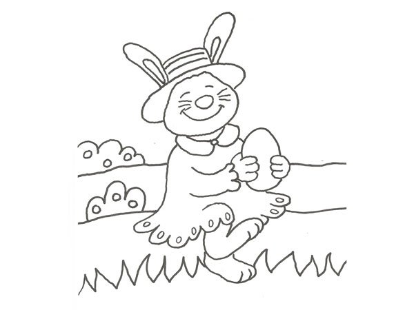 Dibujo de un conejo en el campo para colorear con niños